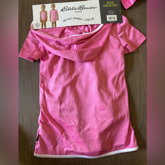 Eddie Bauer Kids One-Piece Pink/White/Floral Swimsuit Plus Cover Up Nwt - Picture 3 of 7